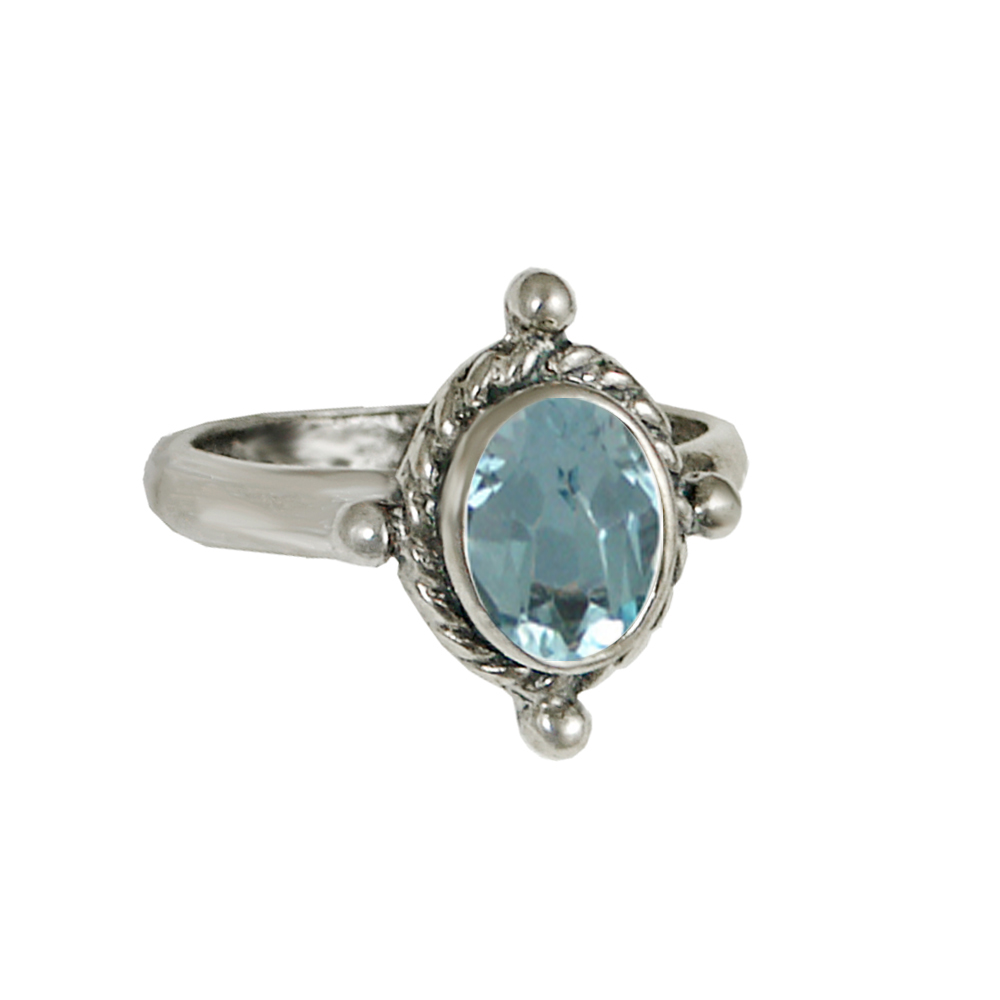 Sterling Silver Custom Made Ring With Faceted Blue Topaz Size 10